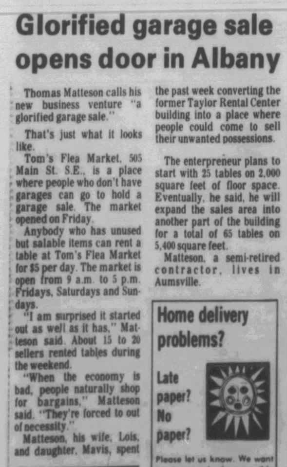 Albany Democrat (Albany, Oregon) 01 Jan 1983, Sat Page 3. Tom's Flea Market.